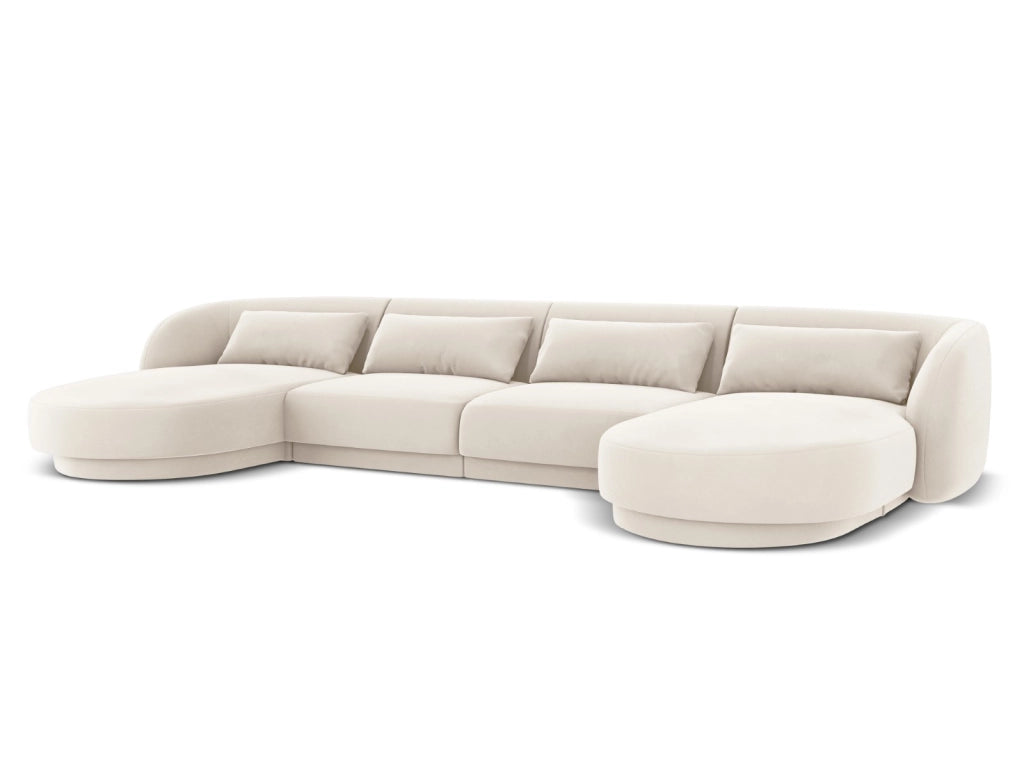 Cosmopolitan Design - Divano panoramico "Tulum" 5 posti in velluto beige chiaro 