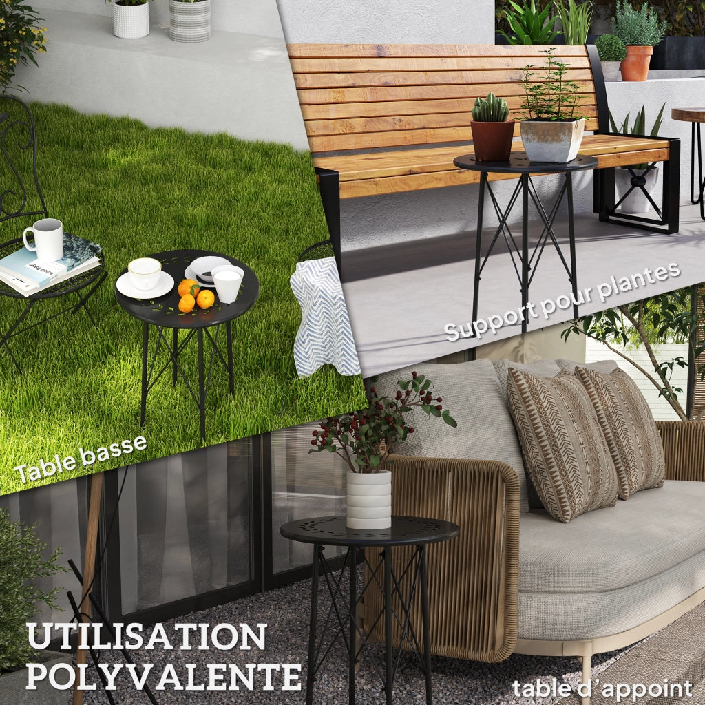 Tavolino rotondo da giardino ¨C Xylo ¨C Acciaio nero con decorazione fiori e foglie ? 40x50 cm
