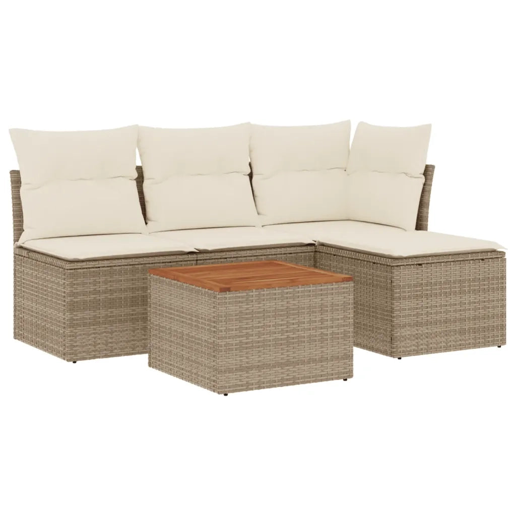Set Divano da Giardino 5 pz con Cuscini Beige in Polyrattan