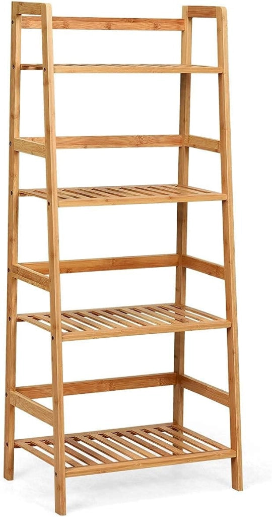 Scaffale a Scala, Espositore in Bambù per Piante da Interno Esterno, con 4 Ripiani, Design Moderno e Multiuso per Soggiorno/Balcone/Ufficio (Naturale)