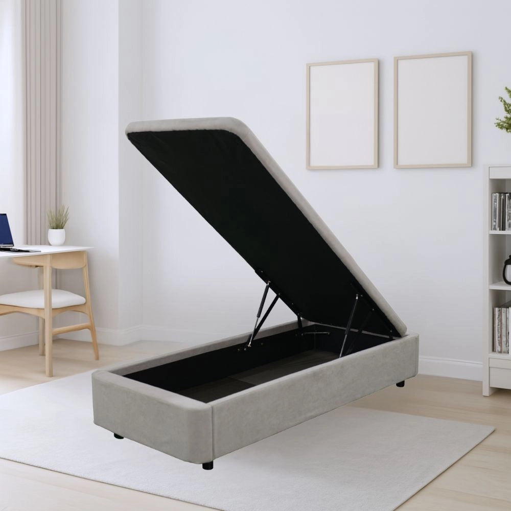 Letto singolo Sommier con contenitore in tessuto grigio 82x192x39H – Praticità compatta