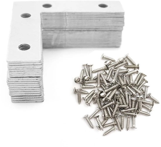 Fissaggio angolare 60x60mm - Connettore in acciaio inossidabile - 20 pezzi - Alta stabilità - Per mensole/librerie - Adatto per legno/gesso - Unione angolare
