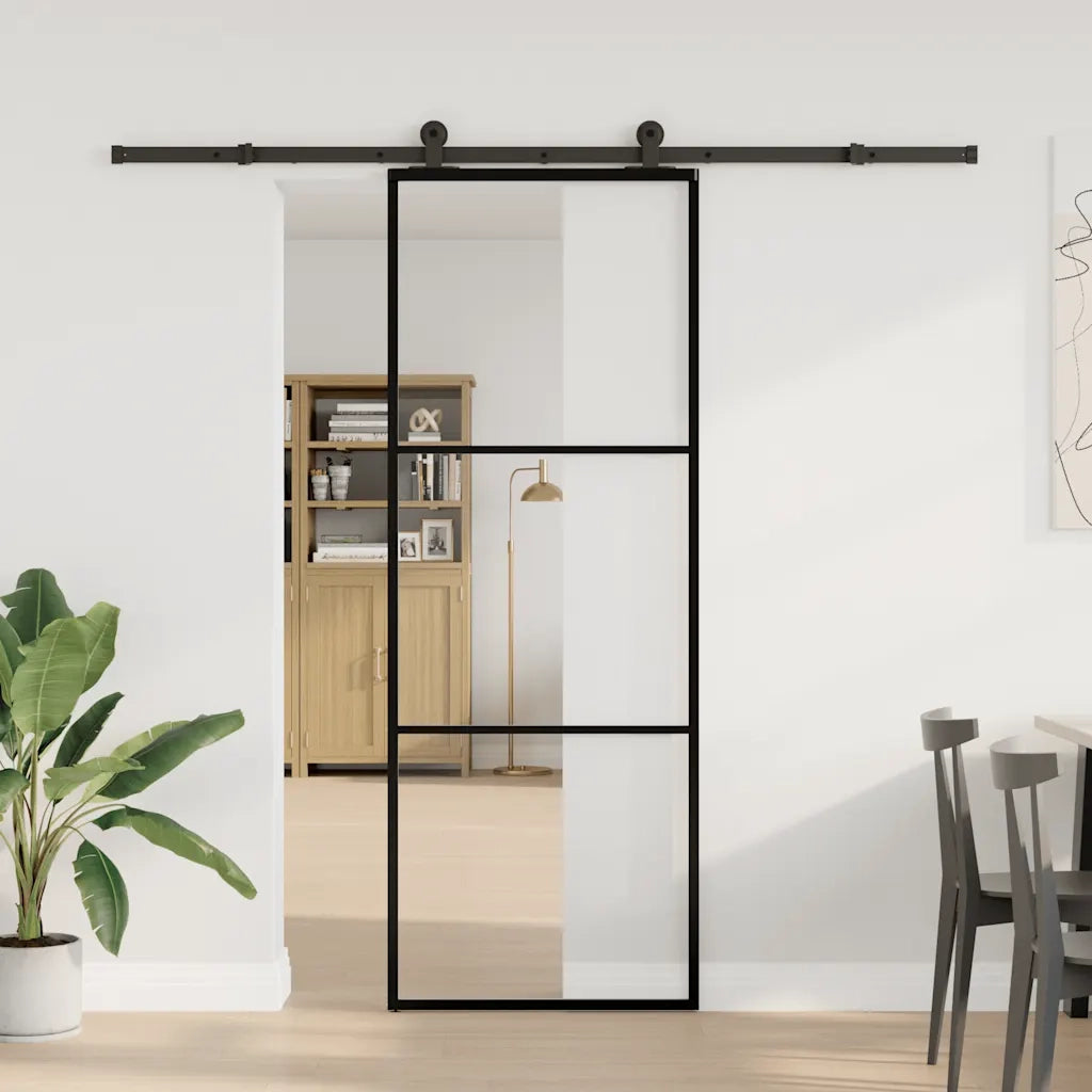 Porta Scorrevole con Ferramenta 76x205cm Vetro ESG Alluminio