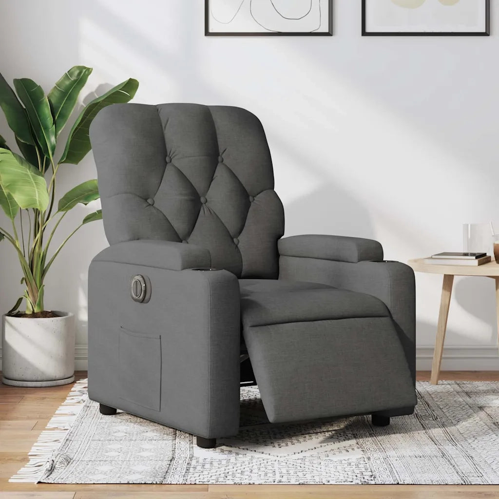 Poltrona | Sedia Relax Elettrica Reclinabile Grigio Scuro in Tessuto