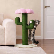Albero tiragraffi per gatti a forma di cactus, 90 cm, con pali in sisal da 10 cm e protezione antiribaltamento, verde
