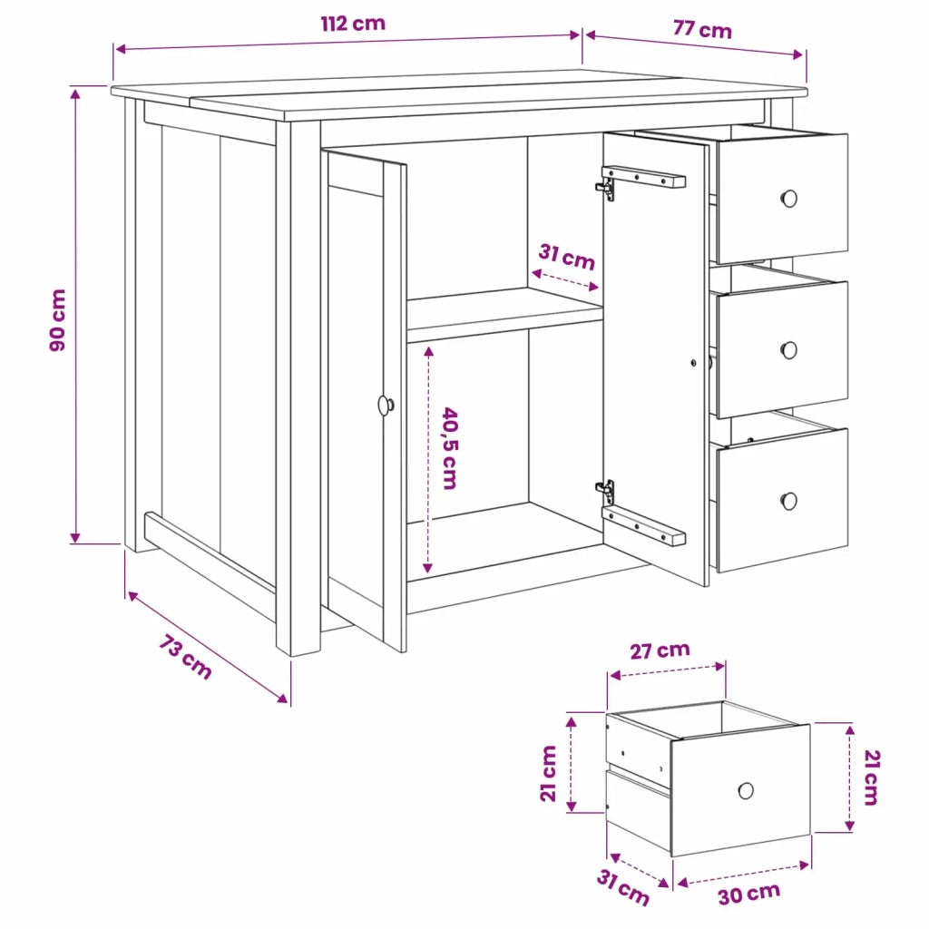 Carrello da Cucina PANAMA 2 pcs Bianco e Cera di Miele