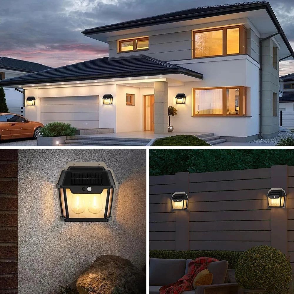 Trade Shop - Lampada Da Parete A Luce Calda Pannello Solare A Doppio Led Con Sensore Ip65 Senza Fili -