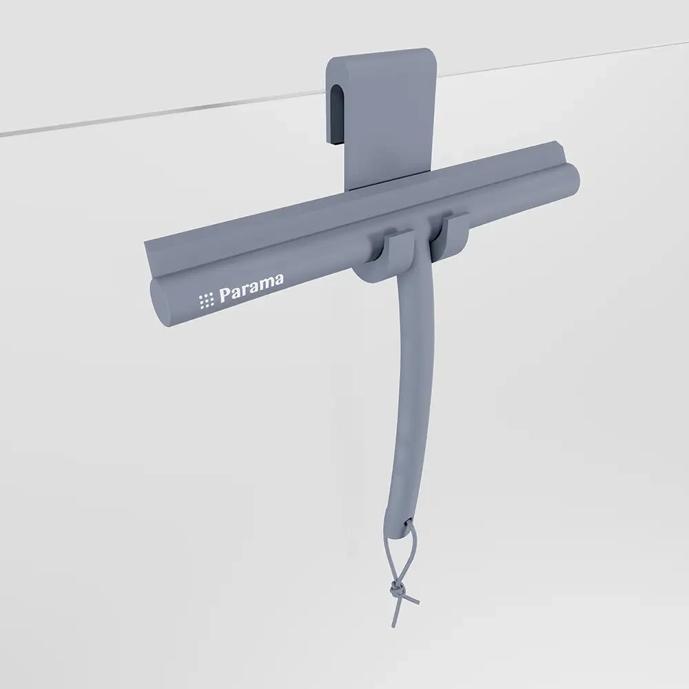 Tergivetro in silicone grigio con anima in acciaio inox e gancio per box doccia | Tergi