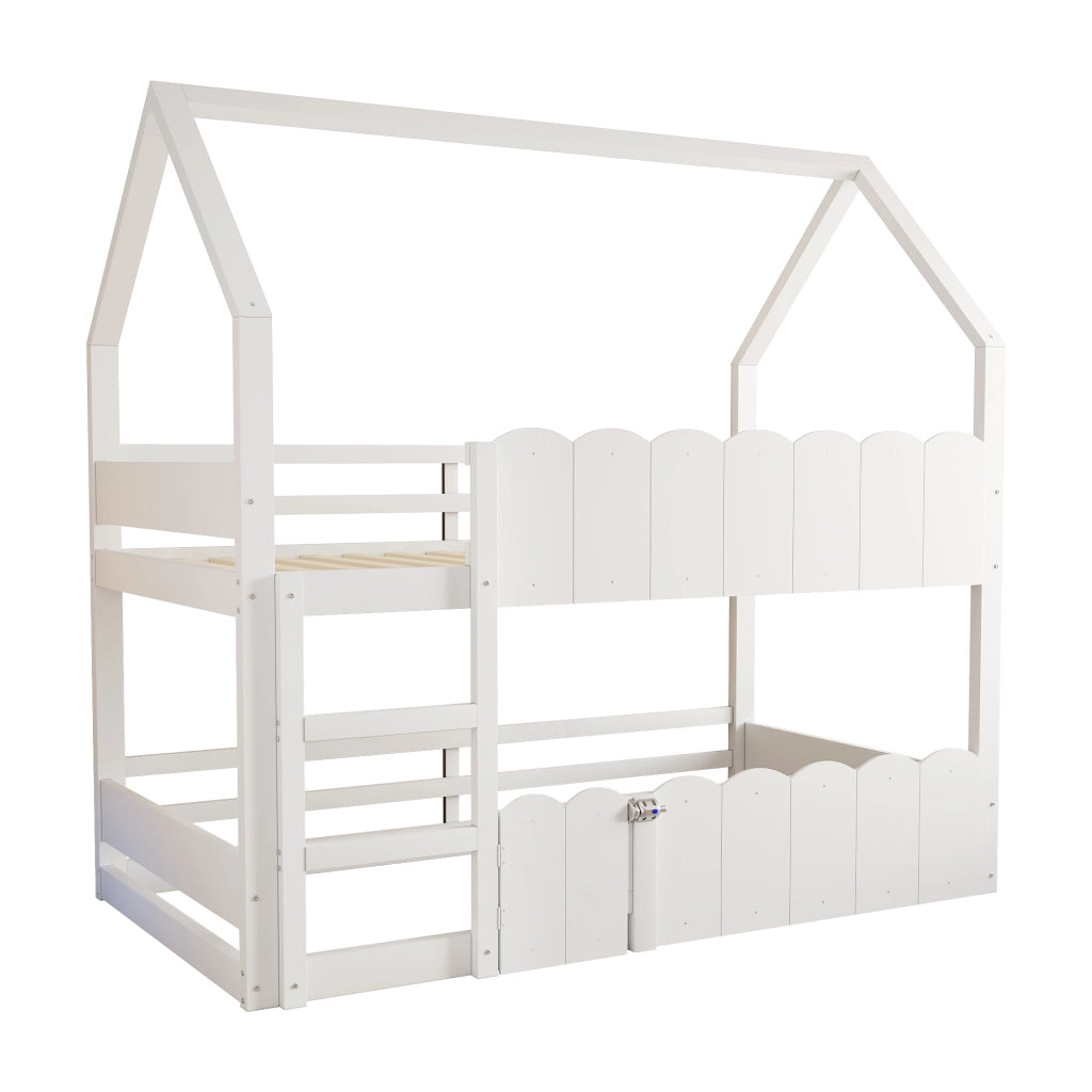 LETTO a castello a forma di casa 90x200 cm in legno bianco