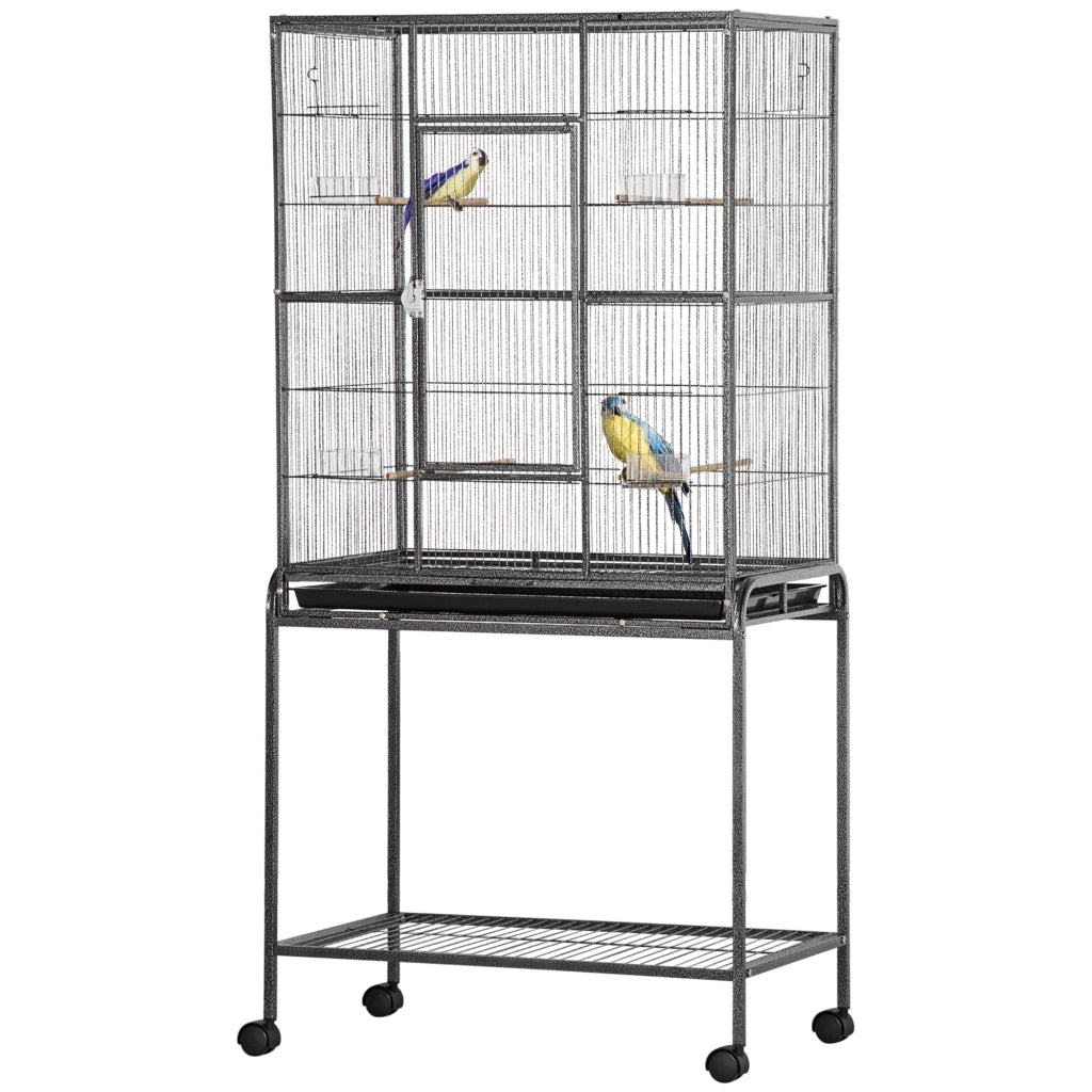 Gabbia per uccelli con ruote ¨C Zephmum ¨C Nero Grigio 81x48x162,5 cm