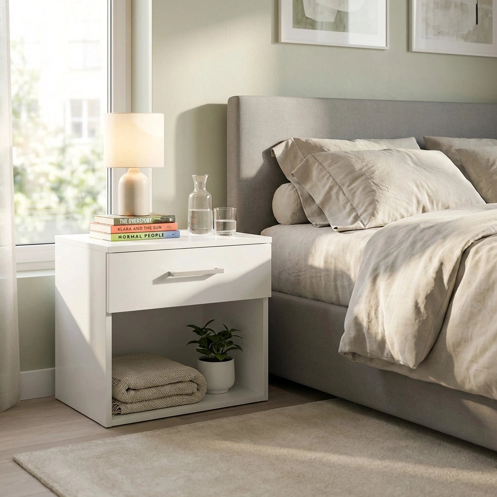 Comodino un cassetto e un vano in Legno Composito cm 44 4x33x43 5 - JAY