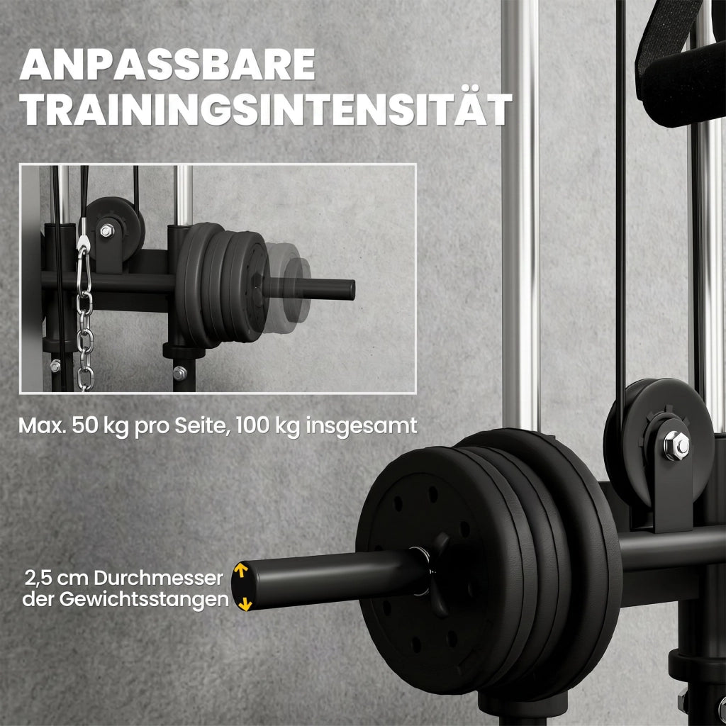 Stazione di allenamento regolabile in altezza 25-165 cm ¨C Xylo ¨C Sistema dual pulley 62x60x200 cm nero