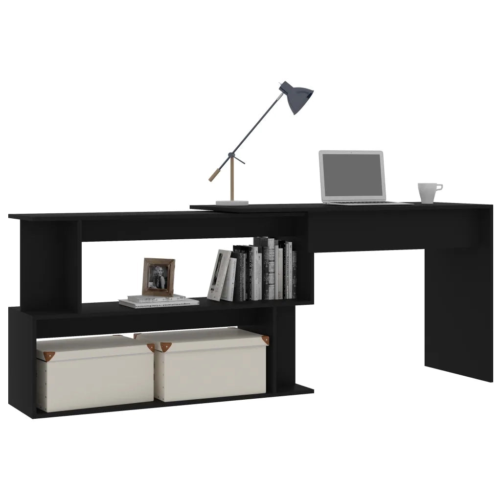 Scrivania ad Angolo Nera 200x50x76 cm in Legno Multistrato 801099