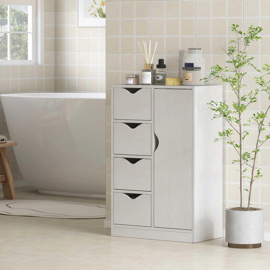 Mobile Bagno con 4 Cassetti. Armadietto a 2 Livelli e Maniglie Ritagliate. in Legno. 54x29x83 cm. Bianco