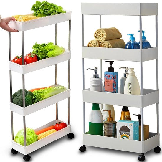Carrello con 4 livelli - Mobile per ripostigli su ruote - Trolley da cucina - Mobile per bagno - Dimensioni compatte 87 x 13 x 40 cm - Montaggio a vite facile