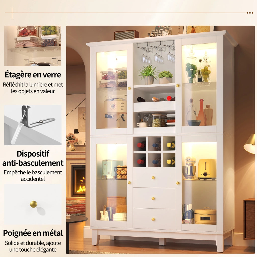 Mobile Cantinetta Vino con LED ¨C Xylo ¨C Nero/Bianco, 3 Cassetti, 180x120x40cm