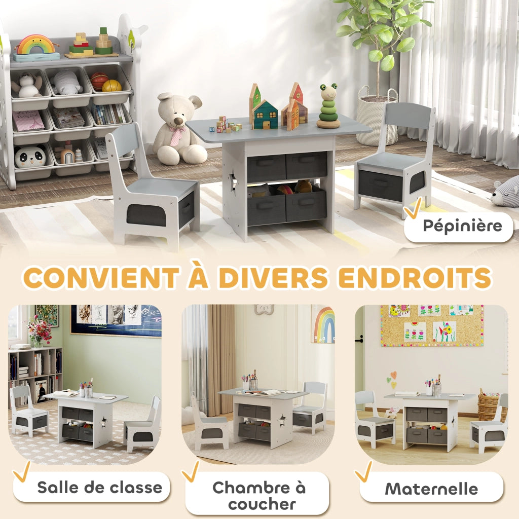 Tavolo e sedie bambini con cassetti ¨C zephmum ¨C grigio