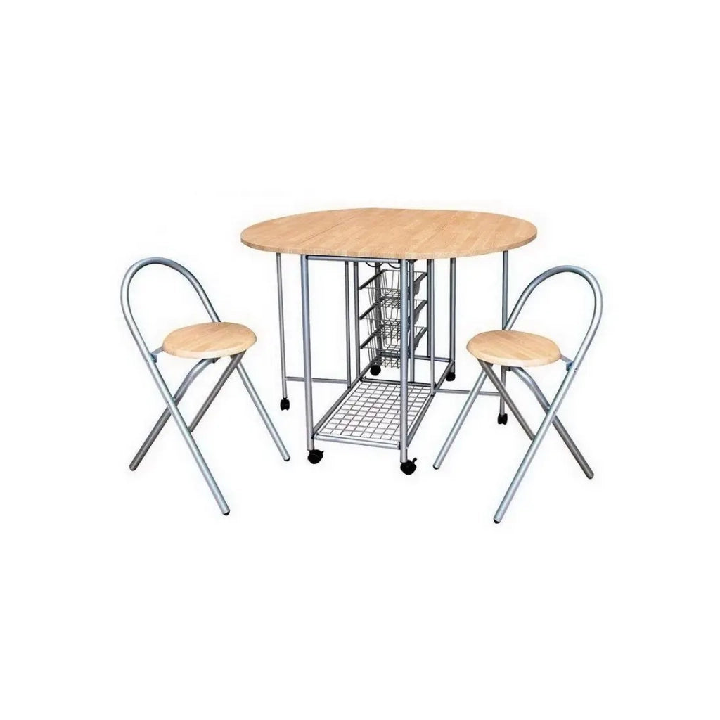 Set pieghevole con tavolo rotondo e 2 sedie. Collezione BETA. Ideale per piccoli spazi.