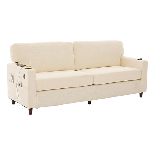 Divano 2 posti - Xylo - Chenille, LED, USB-C, porta bicchieri, beige