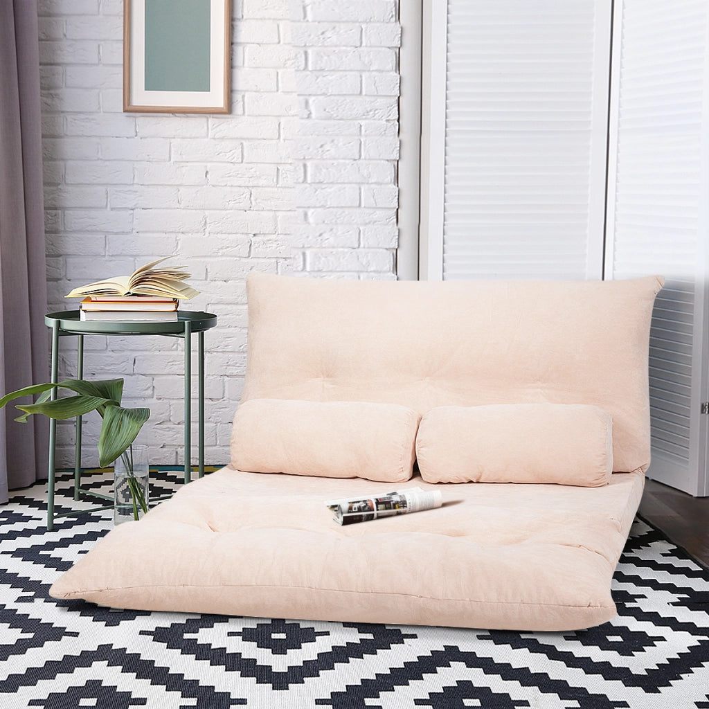 Divano terra regolabile 6 posizioni 2 cuscini letto durevole stabile-Sofa Divano fodera camoscio Beige