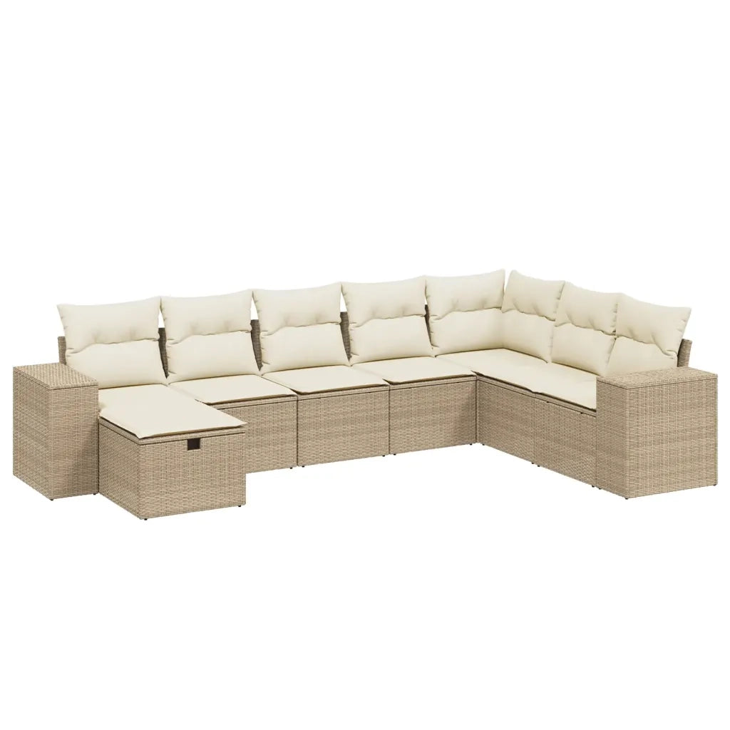 Set Divano da Giardino 8 pz con Cuscini Beige in Polyrattan 3264514