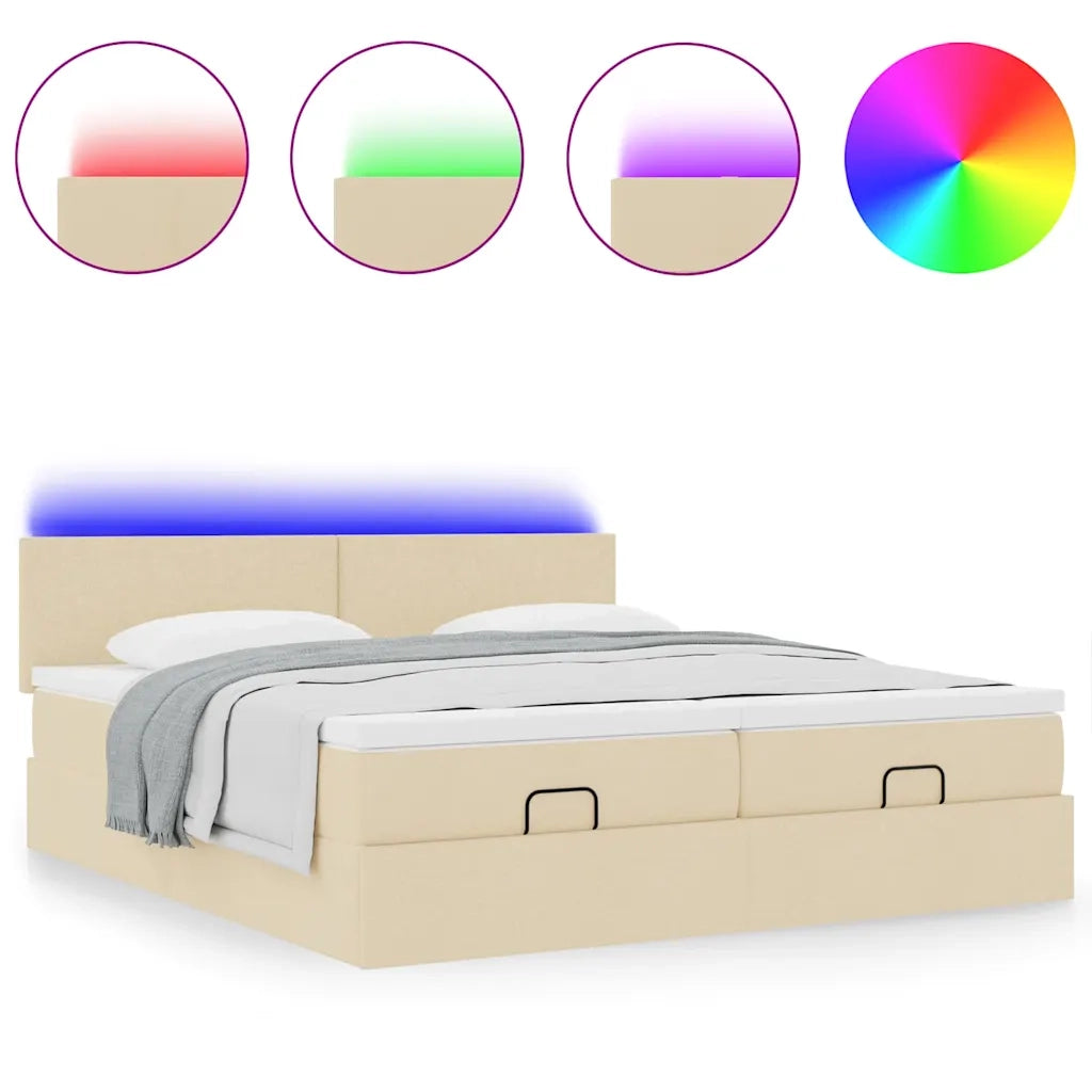 Struttura Letto Pouf con Materassi Crema 200x200 cm in Tessuto 3312834