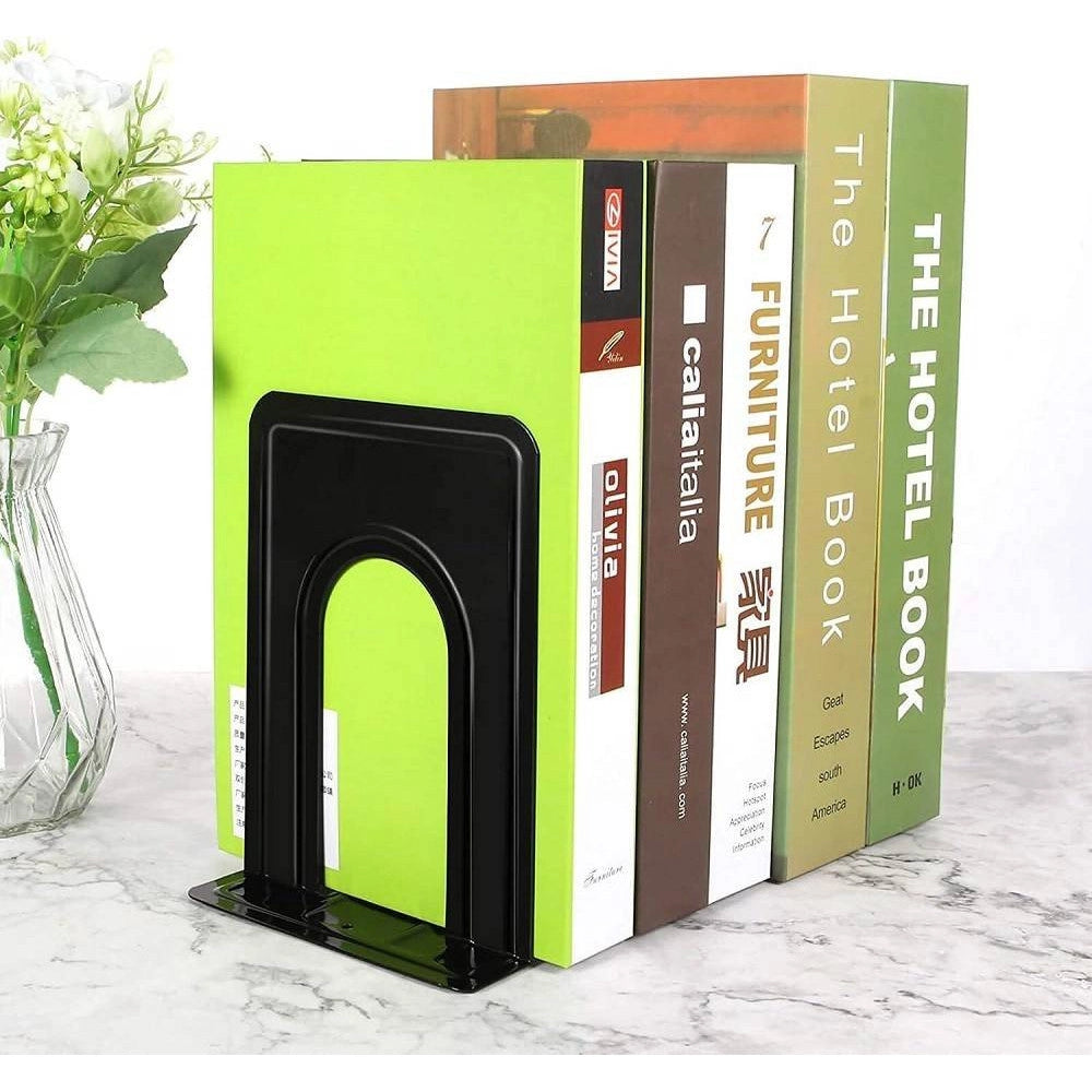 Trade Shop - Set 2 Pz Fermalibri In Metallo Antiscivolo Organizer Da Scrivania Supporto Libri -