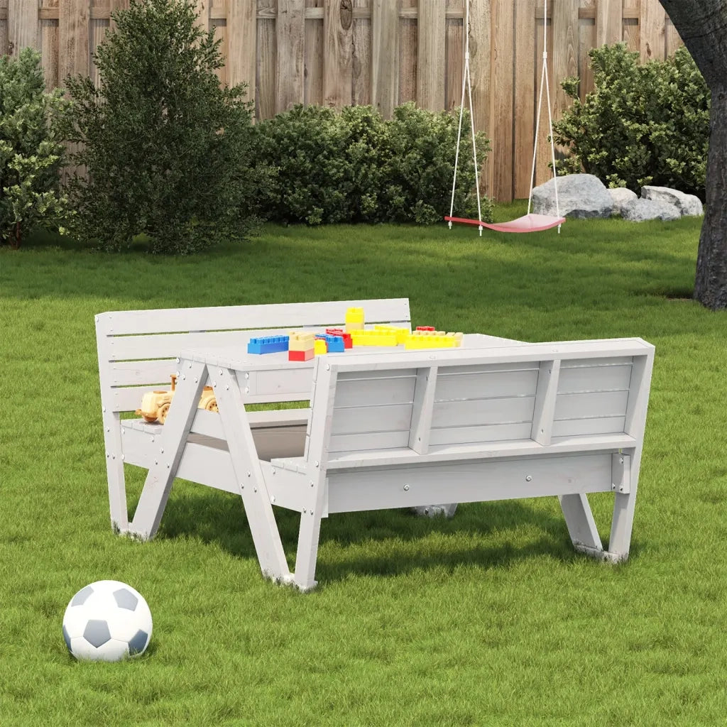 Tavolo Picnic per Bambini Bianco 88x122x58 cm Massello di Pino 832602