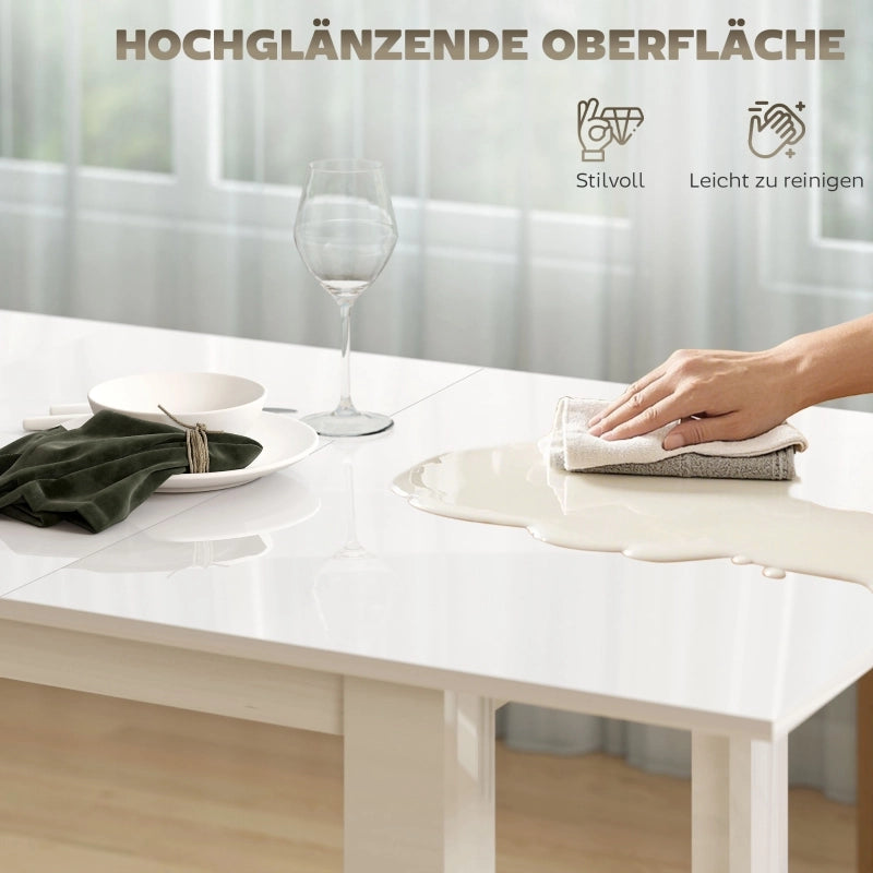 Tavolo da pranzo - estraibile 120-160x70 cm - per 4-6 persone - MDF - bianco lucido - regolabile