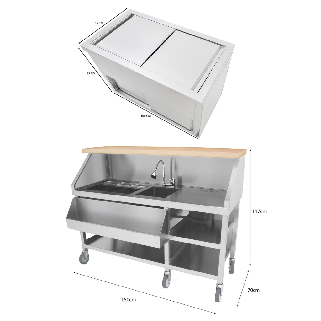 Postazione Bar Cocktail Mobile con Carrello Portaghiaccio 109L su Ruote