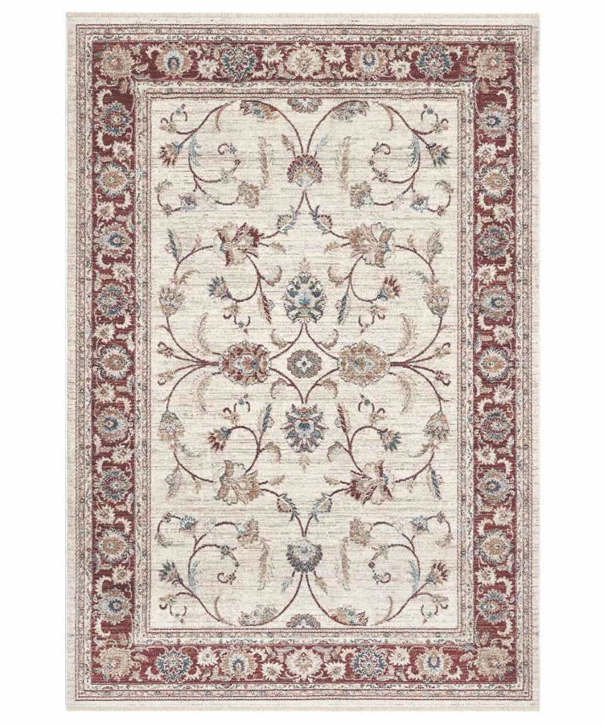Parure Tappeti orientali MURCIA K7051-E22727 (1 pezzo cm.80x160 + 2 pezzi cm.60x133) motivo persiano stile classico tradizionale colore crema rosso per scendiletto camera matrimoniale