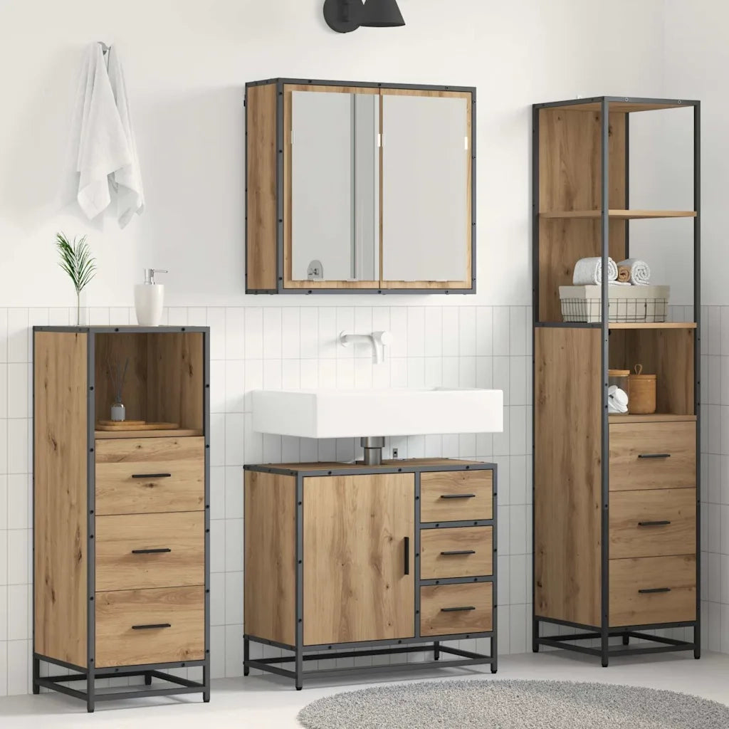 Set di mobili per il bagno con porta 4 pcs Rovere artigianale