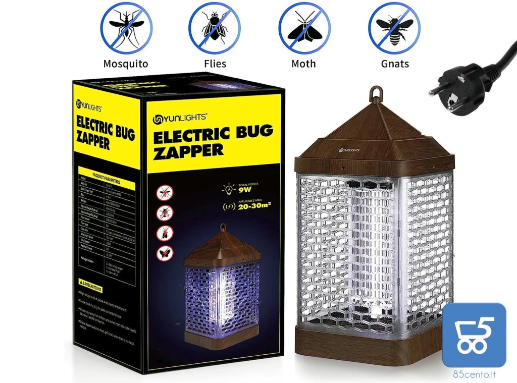 Lampada Insetticida elettrico YUNLIGHTS da 9W per zanzare e insetti con luce UV per interni ed esterni 220V fino a 25-30 Metri Color Legno