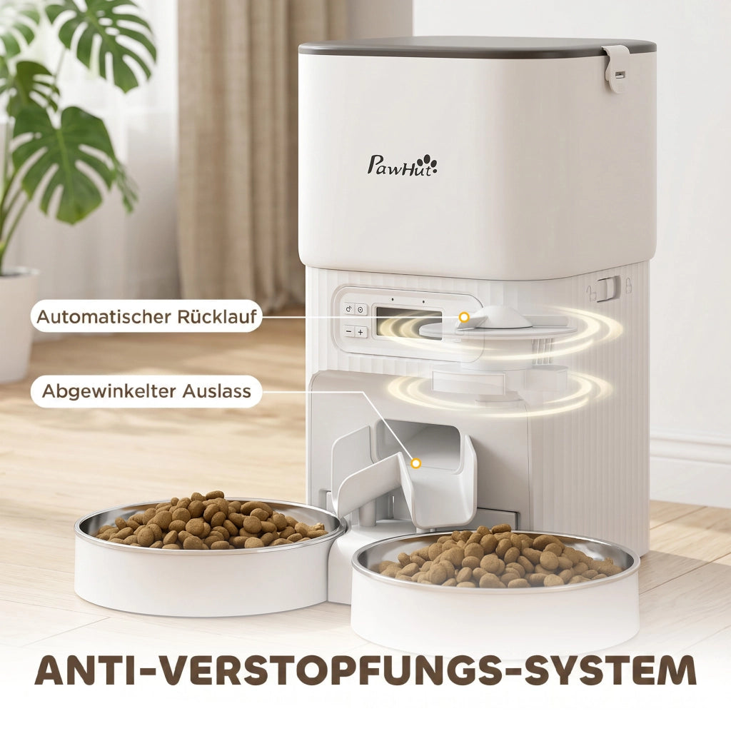 Dispenser automatico cibo per gatti con timer e 2 ciotole acciaio inox ¨C Minimal ¨C Grigio