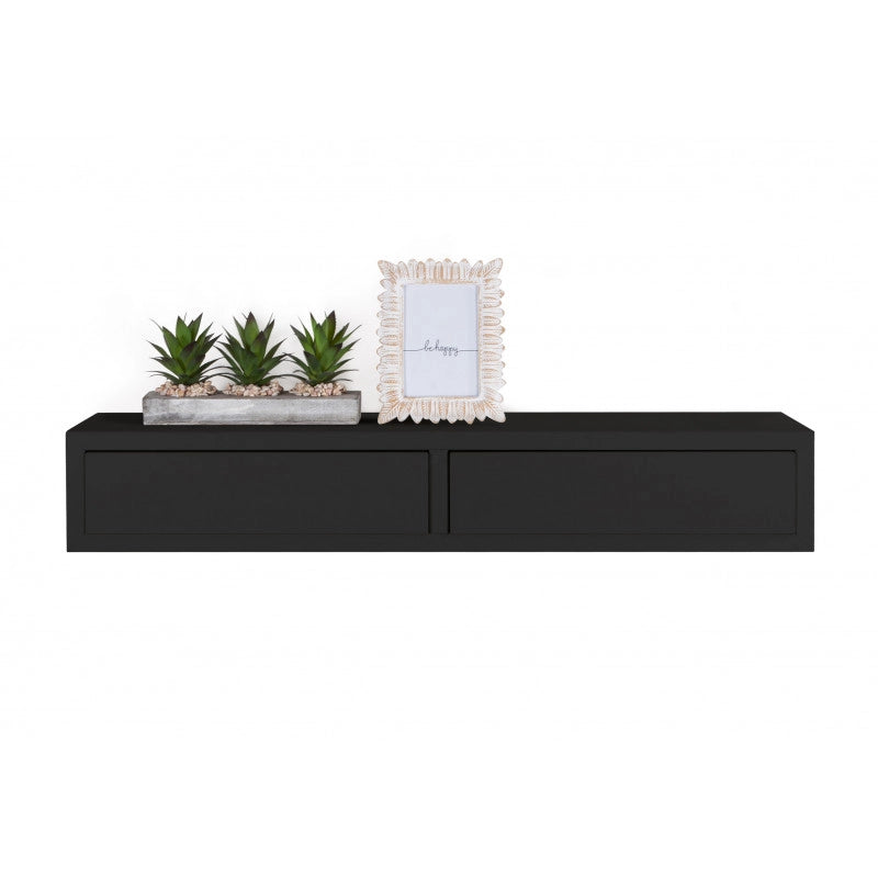 Mensola da Muro con Cassetto, Comodino Sospeso, Mensola da Parete, Nero, 88,2x13,4 p23,7 cm - Domino Maxi