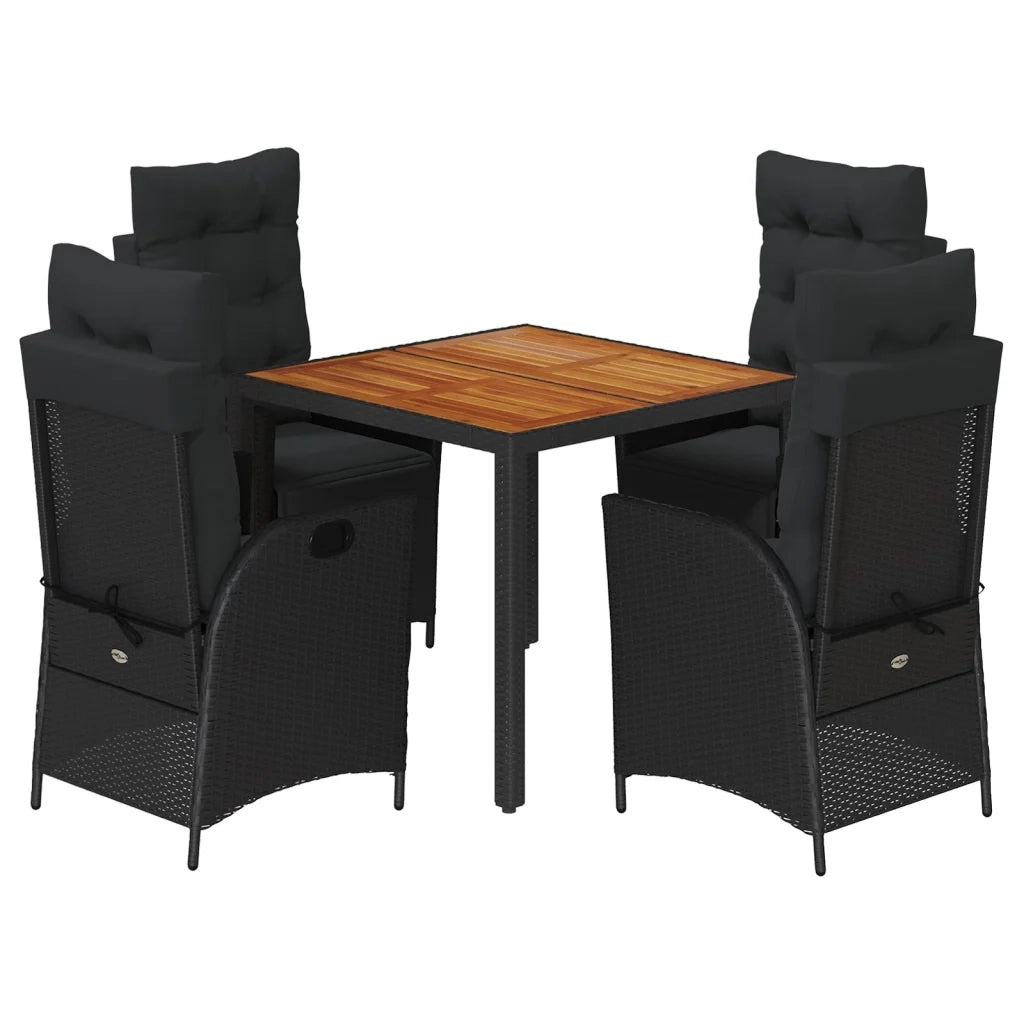 Set da Pranzo da Giardino 5 pz Nero con Cuscini in Polyrattan 3213339