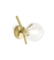 CAMELY APPLIQUE DA PARETE O SOFFITTO 1 LUCE ORO SPAZZOLATO ATTACCO G9 D.12CM IN VETRO TRASPARENTE