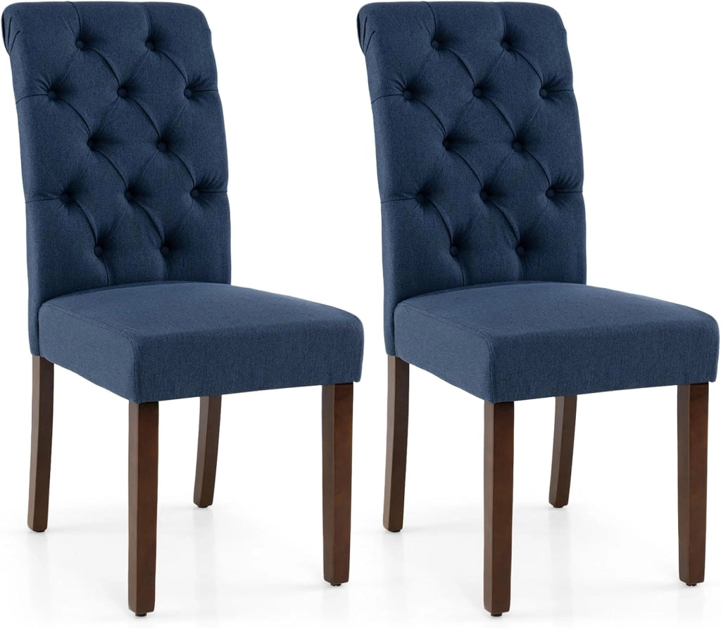 Set di 2 Sedie Imbottite da Cucina, Sedia Sala da Pranzo con Schienale Alto, Cuscino Comodo e Gambe in Legno Massello, Sedia Moderno per Camera da Letto, Salotto, Salone e Ristorante (Grigo)