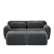 Divano Modulare 2 Posti con 2 Pouf; Senza Montaggio; Seduta Ampia e Base Antiscivolo; in Peluche; Grigio