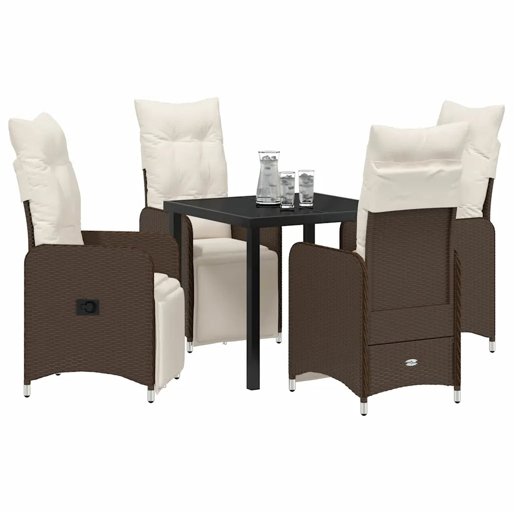 Set da Pranzo per Giardino con cuscino 5 pcs Marrone polyrattan