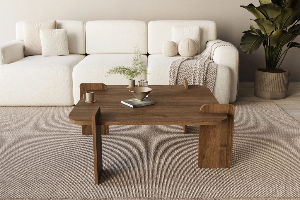 Tavolino in legno "Woog" 90 x 90 x 35 cm - Noce