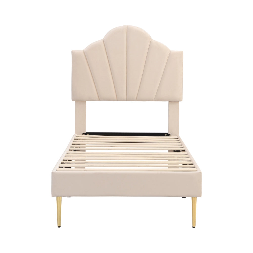 Letto imbottito 90x200 cm; testiera regolabile; velluto beige (Senza materasso)