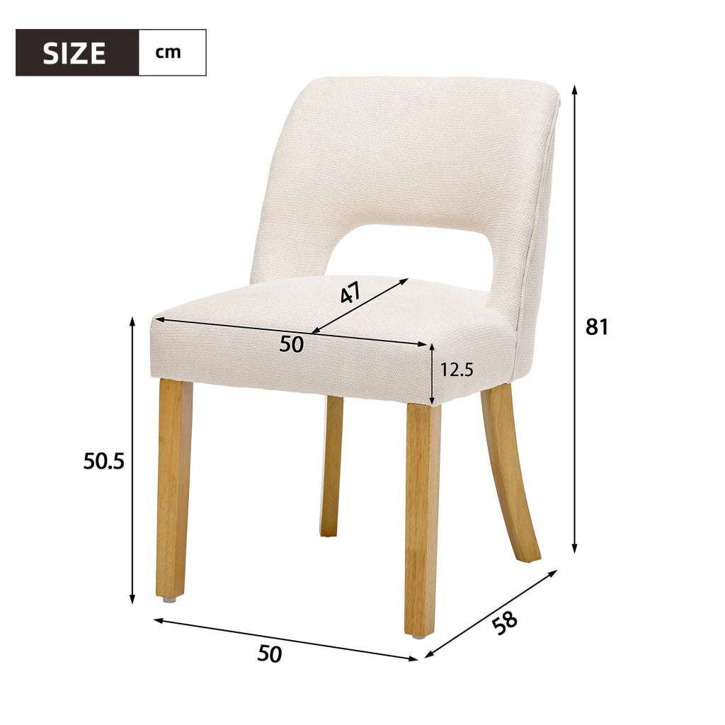 Sedie da Pranzo in Tessuto di Lino ¨C MINIMAL ¨C Gambe in Legno Massello, Beige, Set 2 Pezzi
