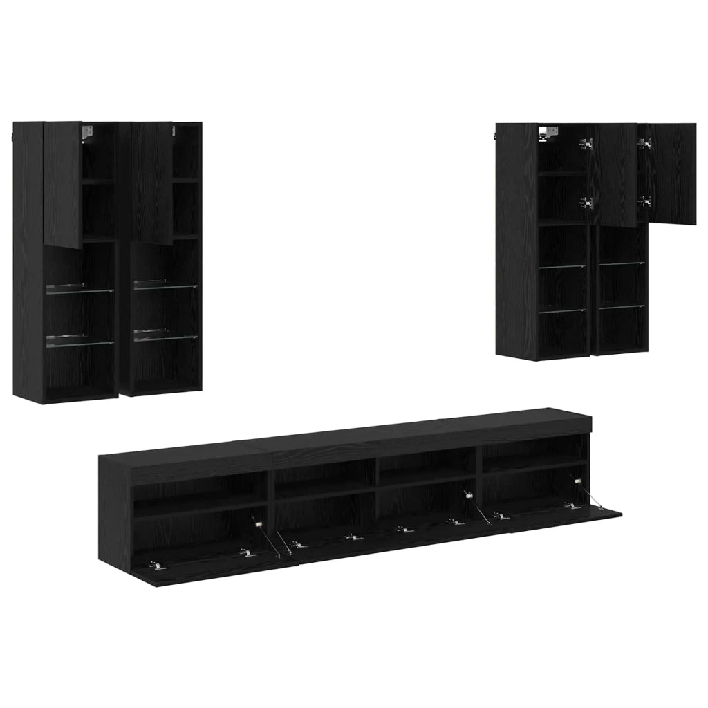 Set Mobile TV a Muro con Luci LED con led 7 pcs Rovere Nero 3402796