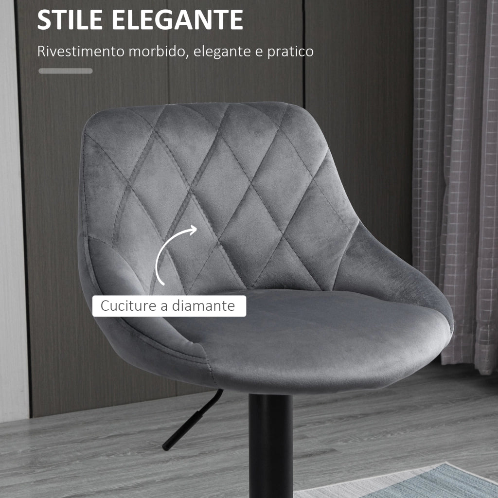Set 2 Sgabelli da Bar Regolabili ¨C Zephmum ¨C Grigio e Nero, Finta Pelle e Metallo, 46x48x83-104cm