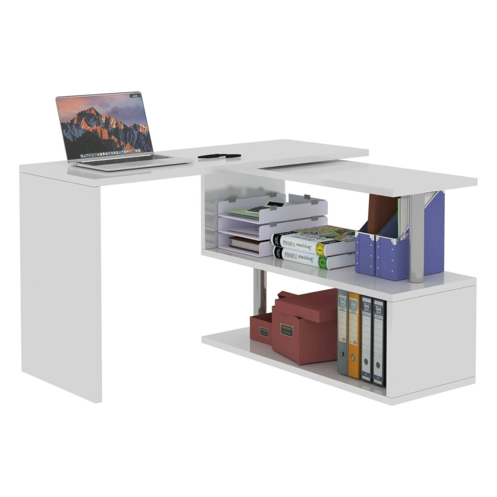 Topazio, Scrivania 2 Cassetti Made in Italy, 120x50x75h cm Bianco Lucido