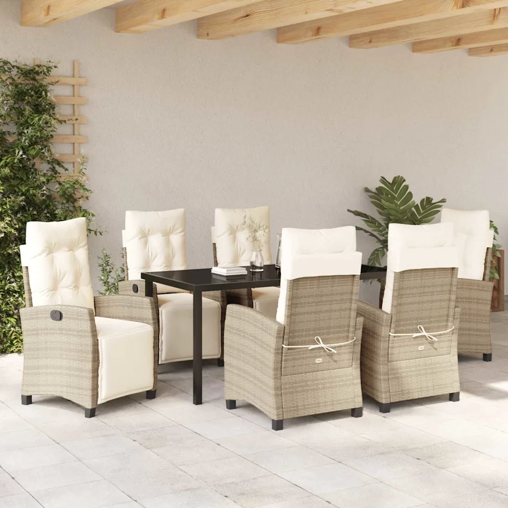 Set da Pranzo per Giardino con cuscino 7 pcs Beige polyrattan 3380446