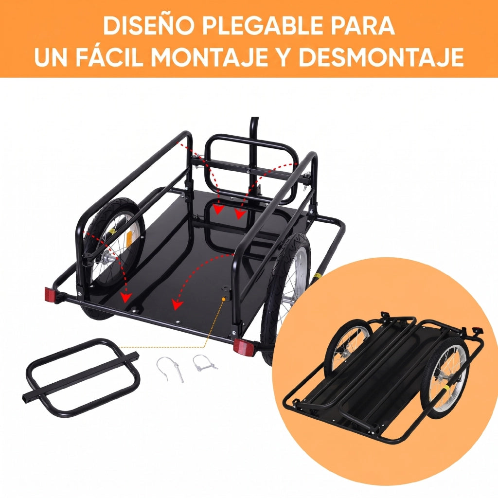 Carrello da Bicicletta Pieghevole ¨C zephmum ¨C Nero 155x71.5x77 cm