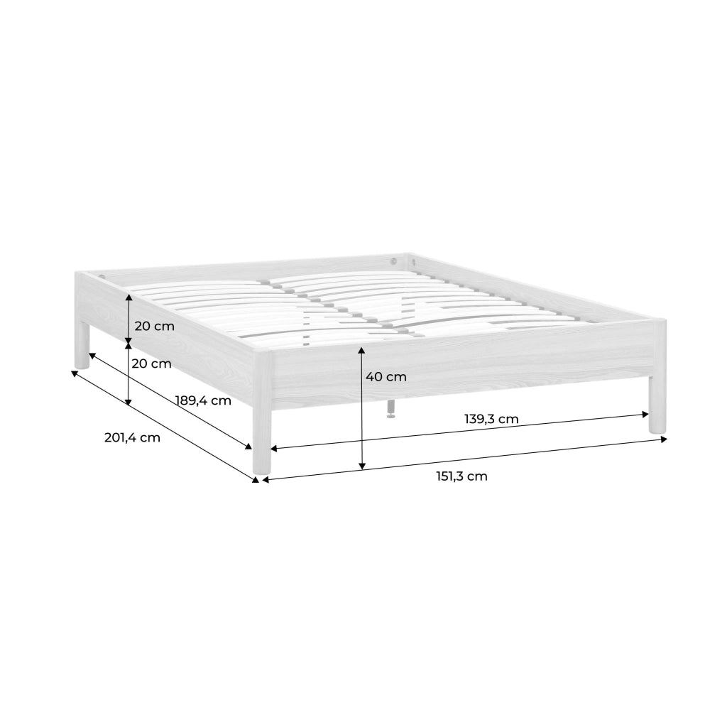 Letto con rete a doghe 140x190cm decorazione legno, marrone naturale