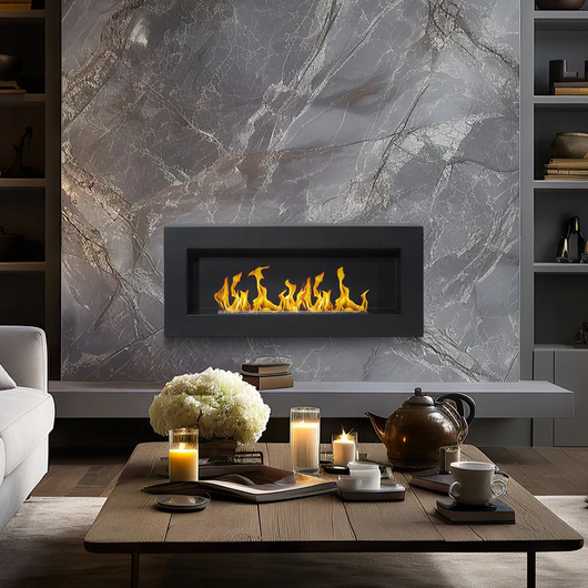 Camino a Bioetanolo da Parete 90x12x40 cm in Acciaio Inox Nero